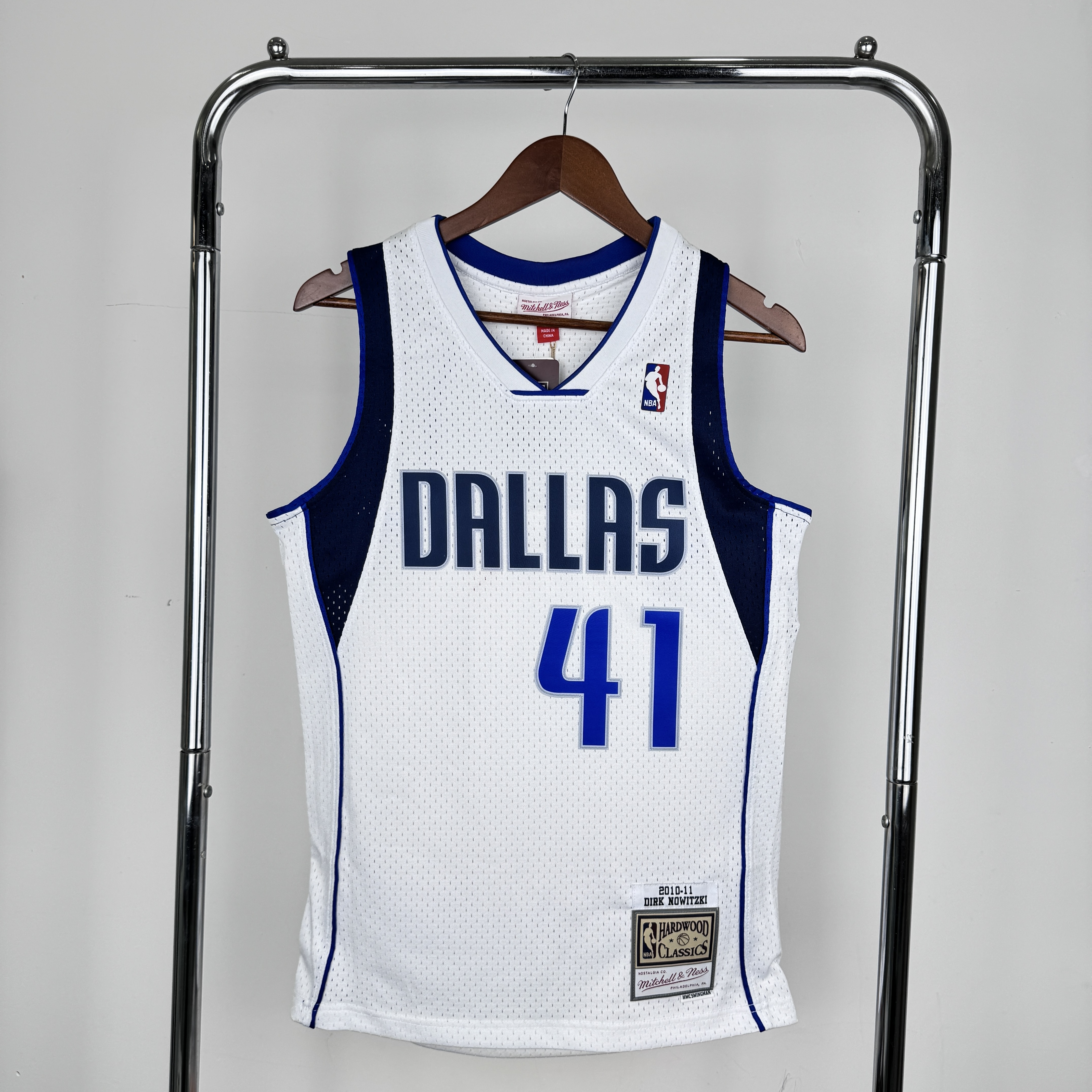 Men Dallas Mavericks #41 Nowitzki White Throwback Season Game NBA Jersey-0